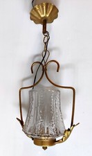 SUSPENSION METAL DORE VERRE GRANULEUX  LUMINAIRE VINTAGE