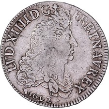 France, Louis XIV, Ecu, Écu aux 8 L, 1692, Lyon, réformé, Argent, TB+