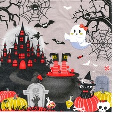 ♫ Serviettes en papier chat Halloween château. Napkins cat Halloween castle ♫