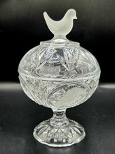 Bonbonnière en Cristal sur pied – Décor Oiseaux (Martin-pêcheur, Mésange, 1970