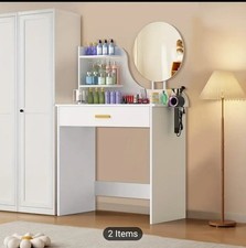 AMHANCIBLE Dressing Table With  Mirror, Dressing Table With Large 2-in-1 Drawer