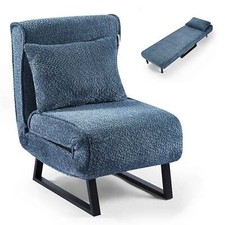 Makika Fauteuil Lit Chauffeuse Chaise Longue Tissu Bouclette Pliable Canapé Bleu