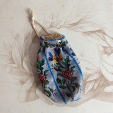 Bourse Aumonière Perlée Roses XIXè Napoleon III