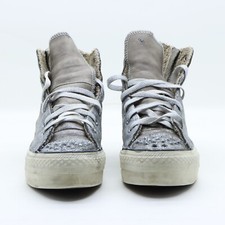 Converse Plateforme Usagée EUR 38 Cod.SS4050 Unisexe Cuir Paillettes Argent