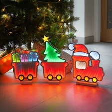 Miroir Infini De Noël LED 70Cm Figurine De Train Lumineuse Décoration Intérieure