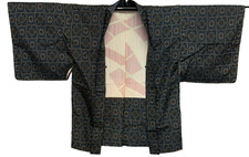 Veste kimono haori japonaise vintage soie marine Oshima Tumugi traditionnelle...