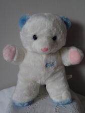 DOUDOU OURS BOULGOM  PELUCHE VINTAGE 30 CM BLANC BLEU ET ROSE