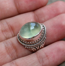 Vert Naturel Prehnite Bague, 925 Argent, Pierre De Prophecy, Lucky Cadeau