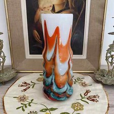 Carlo Moretti Murano Vase en Verre Opaline Blanc Orange Vert