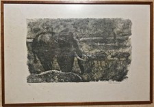 Gravure originale de Robert Hainard : "éléphant seul dans la savane"