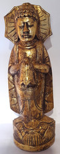 ancienne grande statue sculpture en bois doré Bouddha Asie 45 cm