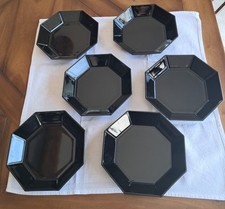 Lot 6 Assiettes Creuses Soupe Vintage Noir Octogonales ARCOPAL ARCOROC OCTIME
