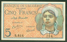 ALGERIE 5 FRANCS du 2/10/1944