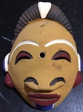 Masque Réduit Terre Cuite Afrique Ethnique Cameroun Bamileké Pigments Naturels