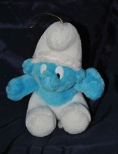 ?Peluche Doudou Schtroumpf PEYO Bleu Blanc 18 Cm Assis TTBE