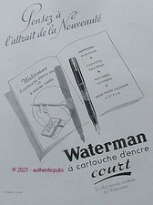 PUBLICITE WATERMAN PORTE PLUME A CARTOUCHE D'ENCRE COURT DE 1937 FRENCH AD PUB