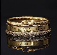 3x Bracelet Acier Inoxydable Torsadé Homme Femme Bijoux Fin Doré Jaune Jonc Or