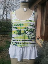 T SHIRT DEBARDEUR VOLANTS BLANC + TIE AND DYE JAUNE ET VERT FLUO POP PUNK T M