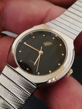 MONTRE FEMME YVES FELY LOOK CLASSIQUE ELEGANTE METAL ARGENTE FOND NOIR QUARTZ