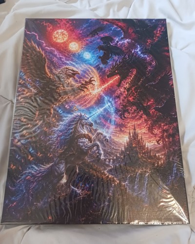 Toile fantasy dragon licorne - dragon,,