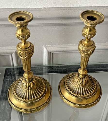 Paire flambeaux laiton - de,