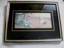 Joli cadre noir à décor asiatique de 2 hérons et bambou mesurant 26 cm X 20 cm