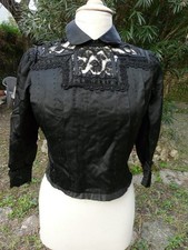ANCIEN CORSAGE HAUT DE ROBE  NOIR  NAPOLÉON III plastron brodé sur tulle