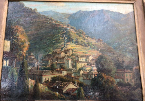 Tableau huile village corse - huile,