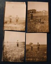 x4 Photos 1928 Partie De Chasse France Chien Photograhie Vintage Anciennes Fusil