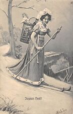 CPA FANTAISIE / FEMME AVEC UNE HOTTE REMPLI DE JOUETS