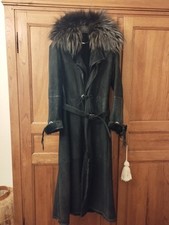 Manteau Long Noir femme Cuir Et Fourrure Véritable Vintage Shearling Florence 
