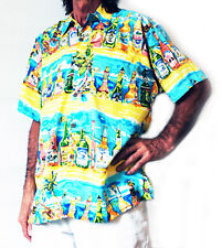 Hommes Chemise Hawaïenne, Jaune / Turquoise Avec Bière Bouteilles, L 132cm Fête