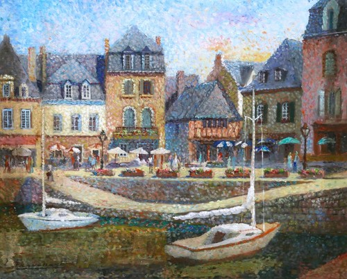 Pointillist painting seascape