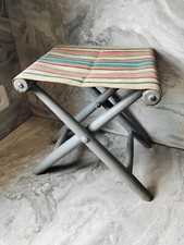 Joli  Ancien Tabouret Pliant enfant tissu / Bois -  Pêche Peintre Pique-Nique