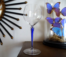 Cristal Saint Louis - Rare verre à eau pied filigrané bleu signé 21,5 cm - Lot 3