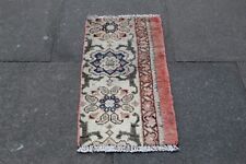 Tapis Couloir Oriental Traditionnel En Laine Beige Rose Fait Main 80x40cm