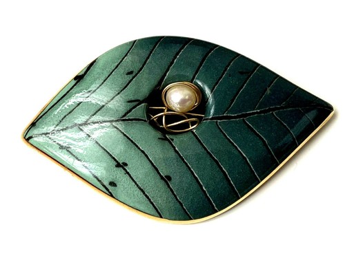 Broche vintage feuille - vintage, vert