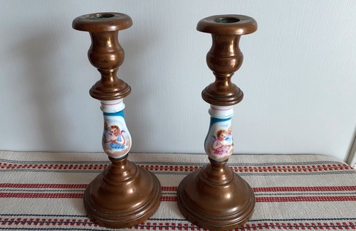 Paire bougeoirs anciens en - paire, de