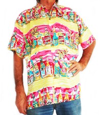 Bruyant Hommes Chemise Hawaïenne, Jaune Avec Bière Bouteilles,XS,112cm Chest