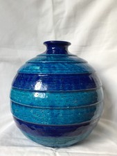 RARE VASE BOULE ALDO BITOSSI ANCIEN VINTAGE BLEU FAÏENCE CÉRAMIQUE