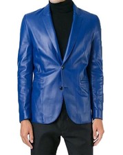 Blazer bleu fait main en cuir