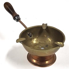 Vintage Antique Laiton & Cuivre Cendrier Pieds Avec Manche en Bois BA061