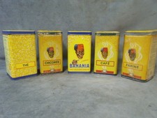   LOT 5 BOITE BANANIA  ORIGINAL + REPRO objet PUB ancien DECO  A VOIR !!!