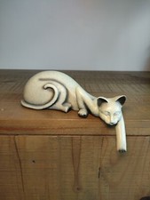 Sculpture Chat Allongé - Noir Beige Gris - Patte Qui Descend - Original - Rare 