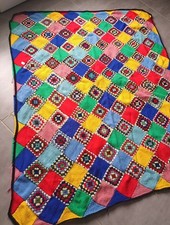 Plaid vintage au crochet en laine   fait mains 