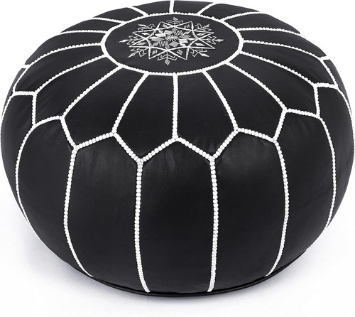 Genuine leather round pouf - genuine,