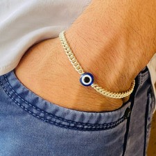 Bracelet Pour Homme En Or Jaune 18K Avec Œil Malin, Taille Ajustable 8-10