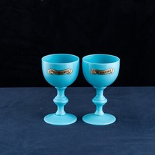 4.5" French opaline glass blue cordials PORTIEUX VALLERYSTHAL with tag
