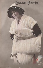 CP BONNE ANNEE FEMME ELEGANTE