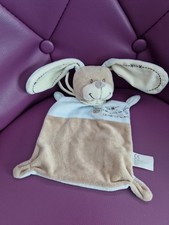 ?Doudou lapin plat bleu beige brun crème NICOTOY croix écharpe TTBE